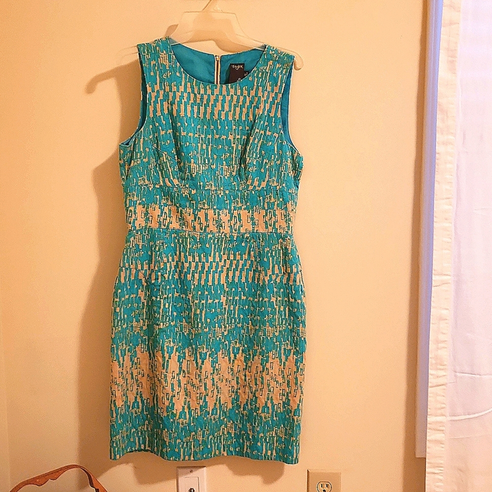 TAYLOR AQUA/TAN DRESS